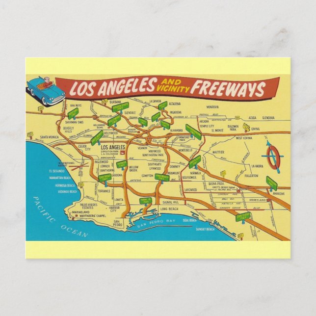 Vintag Los Angeles Postkarte (Vorderseite)