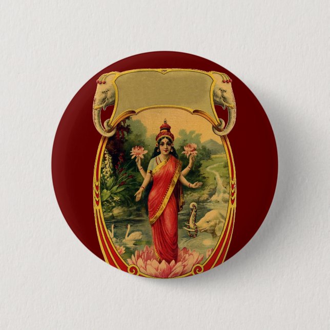 Vintag Lotus Blume Hindu Goddess Lakshmi Button (Vorderseite)