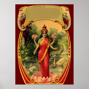 Vintag Lotus Blume Hindu Goddess Lakshmi Poster