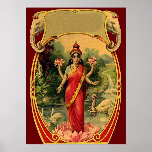 Vintag Lotus Blume Hindu Goddess Lakshmi Poster (Vorne)