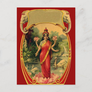 Vintag Lotus Blume Hindu Goddess Lakshmi Postkarte