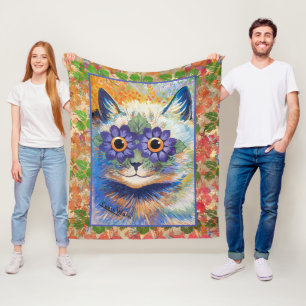 Vintag Louis Wain Blume Power Cat Art Fleecedecke