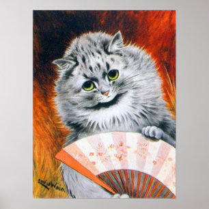 Vintag Louis Wain Cat mit Fan Poster