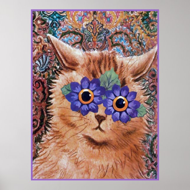 Vintag Louis Wain Hippie Blume Cat Art Poster (Vorne)