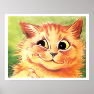Vintag Louis Wain lächelnd Ginger Cat Poster Print