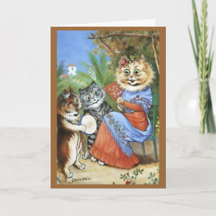 Vintag Louis Wain Tambourine Cat Card Karte