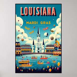 Vintag Louisiana Mardi Gras Parade Poster