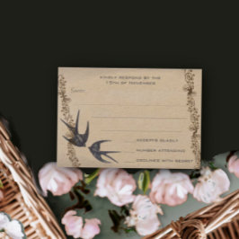 Vintag Love Bird Navy Wedding RSVP Karte
