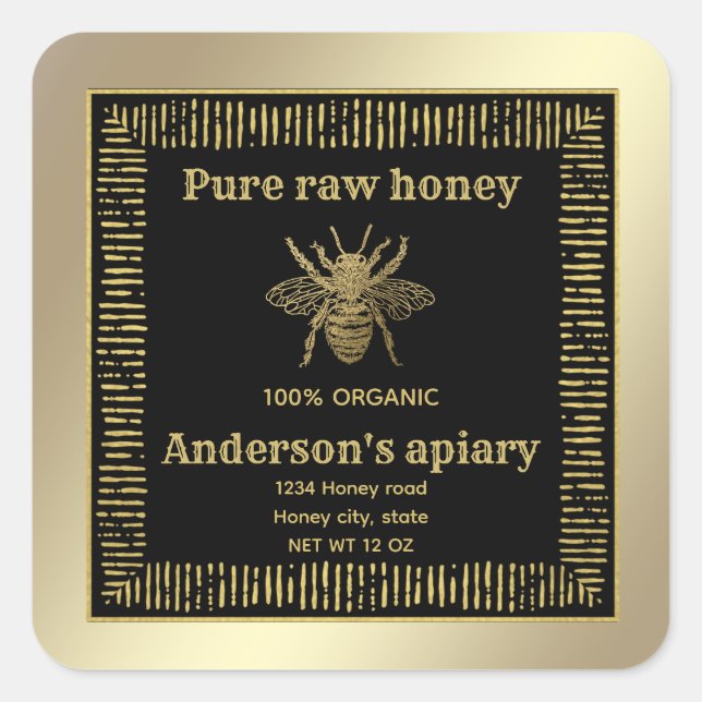 Vintag Luxus-Goldbiene/Bienenfarm Quadratischer Aufkleber (Vorderseite)