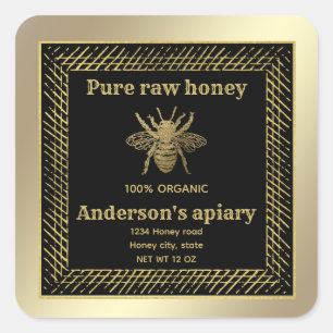 Vintag Luxus-Goldbiene/Bienenfarm Quadratischer Aufkleber