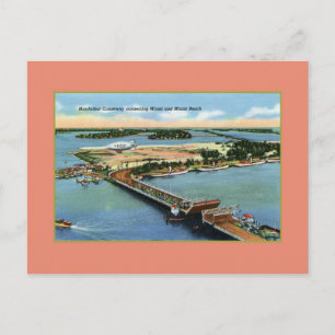 Vintag MacArthur Causeway Miami und Miami Beach Postkarte