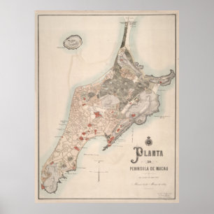 Vintag-Macau-China-Karte (1889) Poster