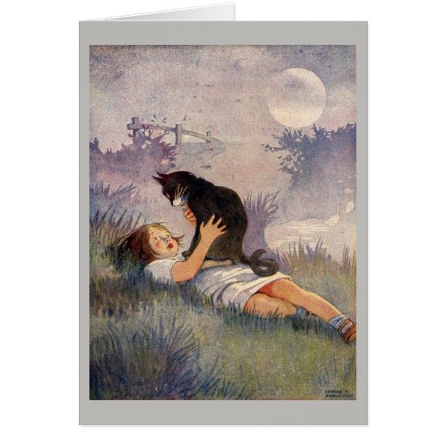 Vintag - Mädchen und Schwarze Katze, (Vorne)