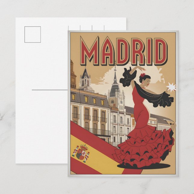 Vintag Madrid Spanien Florenz Souvenirs, Geschenke Postkarte (Vorne/Hinten)