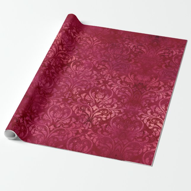 Vintag Magenta Gold Damask Grunge Textur Geschenkpapier (Ungerollt)