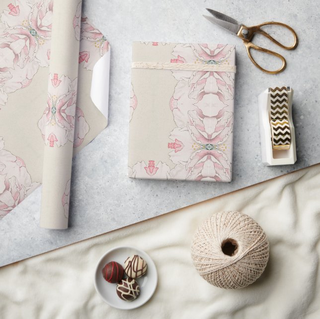 Vintag Magnolia Beige Ephemera Muster Geschenkpapier (Kunsthandwerk)