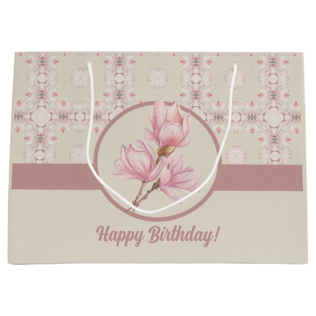 Vintag Magnolia Beige Ephemera Muster Große Geschenktüte (Vorderseite)