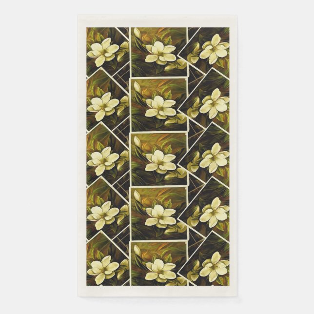 Vintag Magnolia Botanische Gerahmte Malerei Mashup Serviette (Vorderseite)