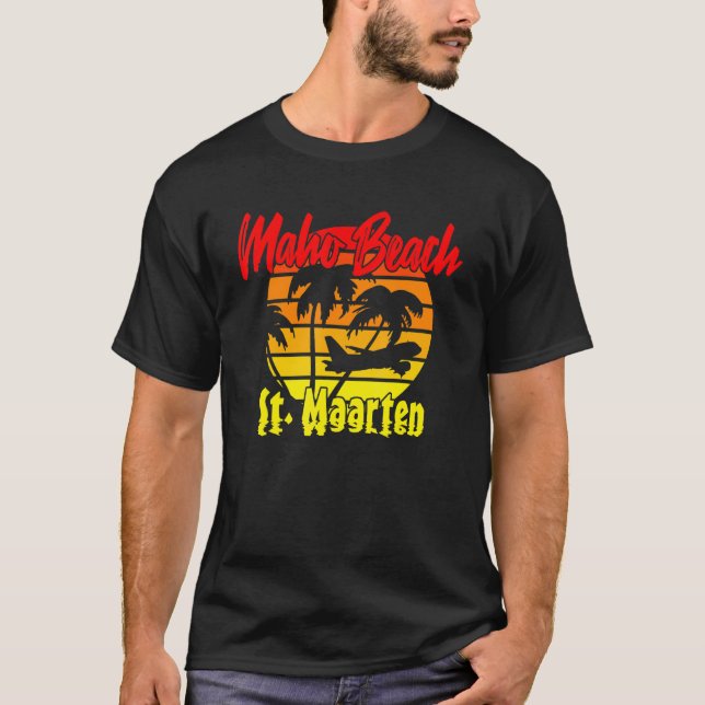 Vintag Maho Beach St Maarten Sunset T-Shirt (Vorderseite)
