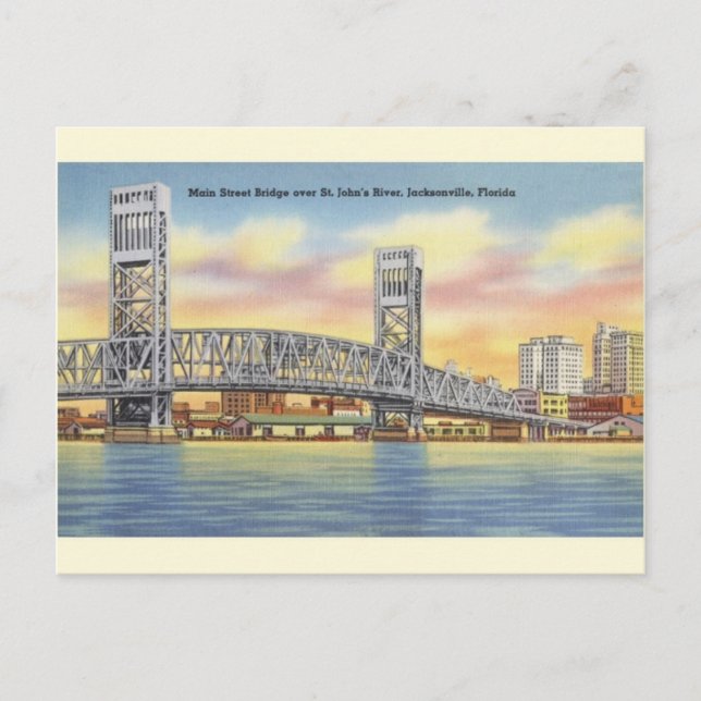 Vintag Main Street Bridge Jacksonville Postcard Postkarte (Vorderseite)