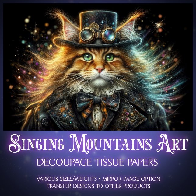 Vintag Maine Coone Whimsical Steampunk Decoupage Seidenpapier (Von Creator hochgeladen)