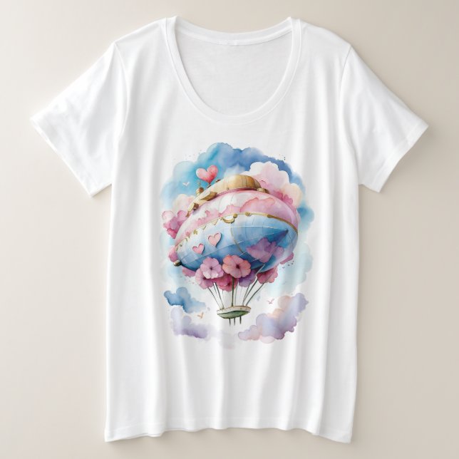 Vintag Mairytale Heißluftballon Große Größe T-Shirt (Design vorne)