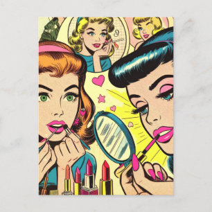Vintag Makeup Girls Comic Postkarte