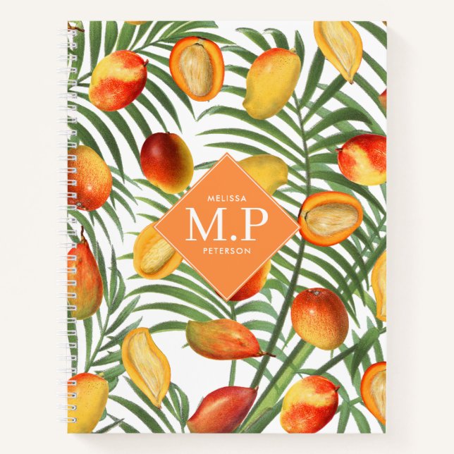 Vintag Mango & Greenery Sommerfruchtmonogramm Notizbuch (Vorderseite)