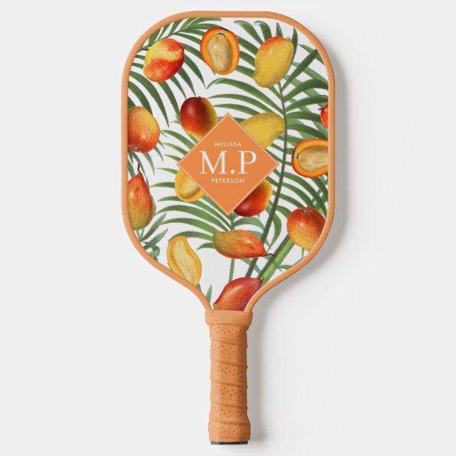 Vintag Mango & Greenery Sommerfruchtmonogramm Pickleball Schläger (Vorderseite)