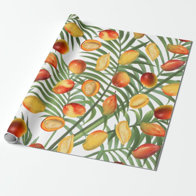 Vintag Mango & Greenery Sommerfruchtmuster Geschenkpapier (Ungerollt)
