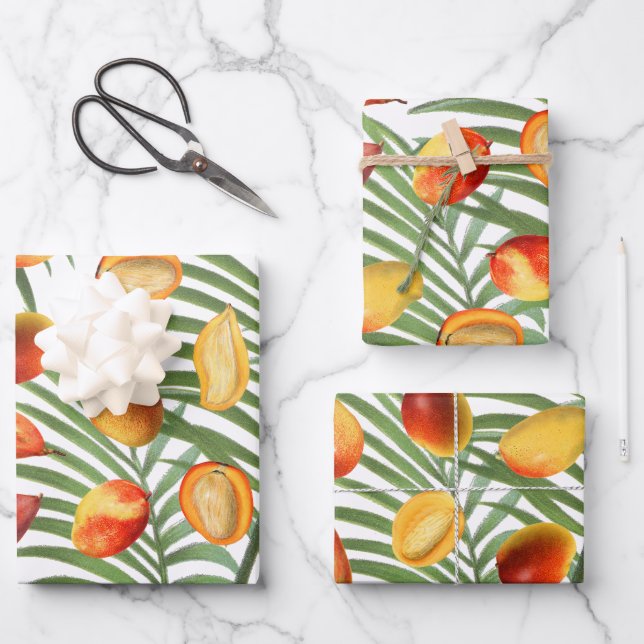 Vintag Mango & Greenery Sommerfruchtmuster Geschenkpapier Set (Vorderseite)