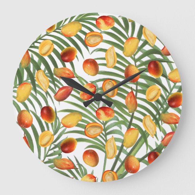 Vintag Mango & Greenery Sommerfruchtmuster Große Wanduhr (Vorderseite)