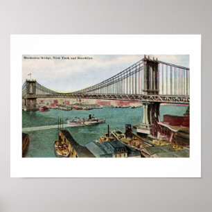 Vintag Manhattan Bridge, Hudson, Brooklyn NYC Poster