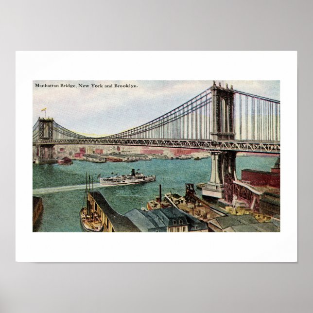 Vintag Manhattan Bridge, Hudson, Brooklyn NYC Poster (Vorne)