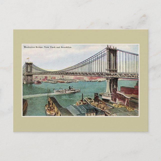 Vintag Manhattan Bridge, Hudson, Brooklyn NYC Postkarte (Vorderseite)