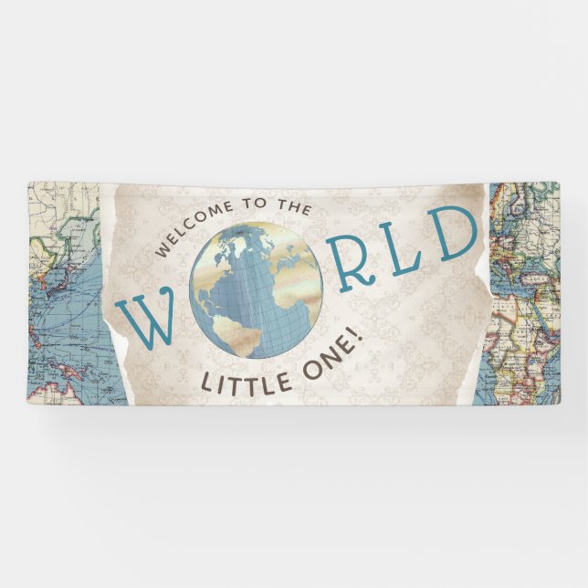 Vintag Map Baby Shower Banner (Horizontal)