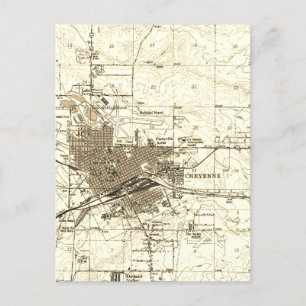 Vintag Map Cheyenne Wyoming Postkarte