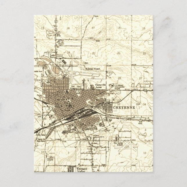 Vintag Map Cheyenne Wyoming Postkarte (Vorderseite)