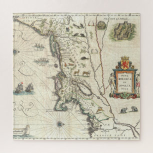 Vintag Map Dutch & English Colonies Nordamerika Puzzle