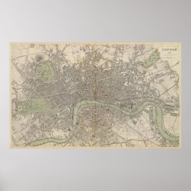 Vintag Map of London England (1843) Poster (Vorne)
