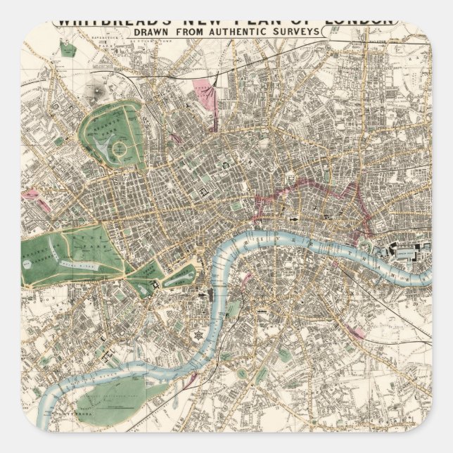 Vintag Map of London England (1853) Quadratischer Aufkleber (Vorderseite)