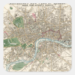 Vintag Map of London England (1853) Quadratischer Aufkleber