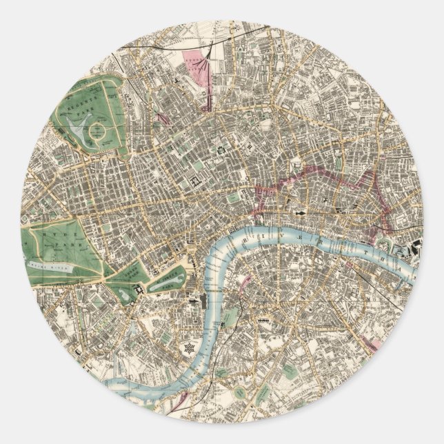 Vintag Map of London England (1853) Runder Aufkleber (Vorderseite)
