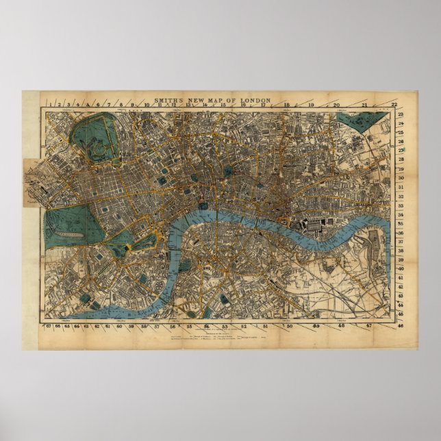 Vintag Map of London England (1860) Poster (Vorne)