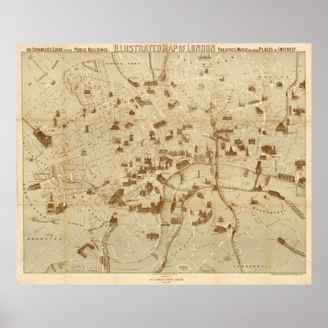 Vintag Map of London England Monuments (1877) Poster (Vorne)