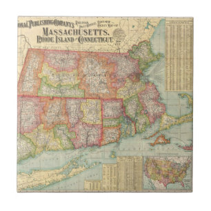 Vintag Map of New England Staaten (1900) Fliese