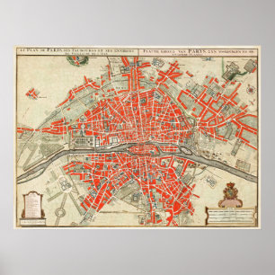 Vintag Map of Paris France (1721-1774) Poster