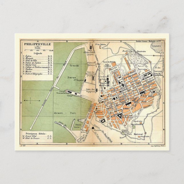 Vintag Map, Philippeville, Algerien, 1903 Postkarte (Vorderseite)
