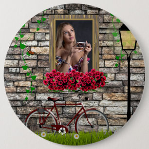 Vintag Märchenhof Fahrrad Rose Girly Foto Rahmen Button