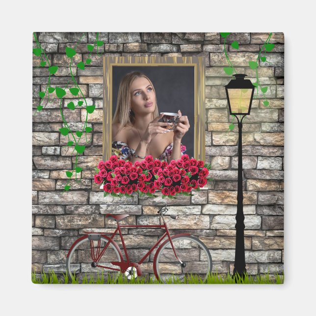 Vintag Märchenhof Fahrrad Rose Girly Foto Rahmen Magnet (Vorne)